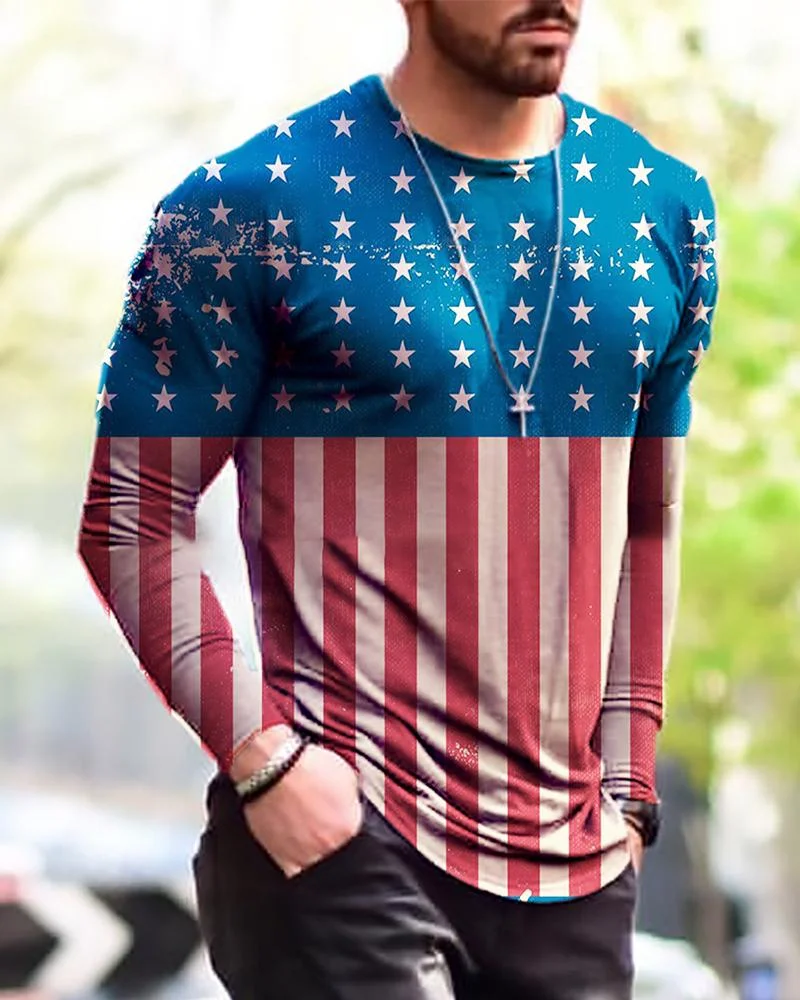 men's national flag printing long-sleeved T-shirt