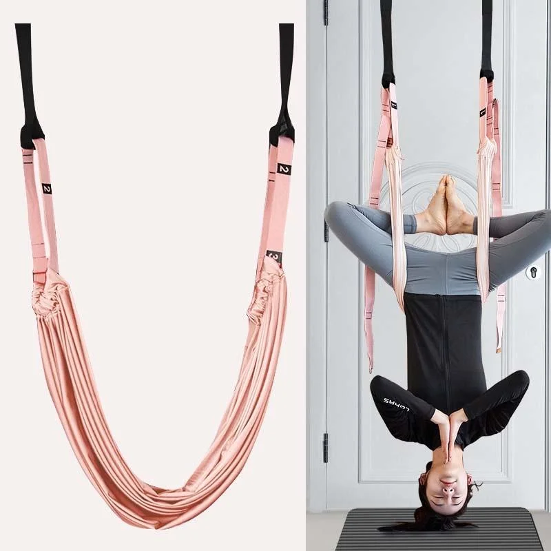 2 in 1 Home Yoga Hammock Indoor Stretching Sling Stretch Widening Yoga Strap + Door Buckle Storage Bag Set