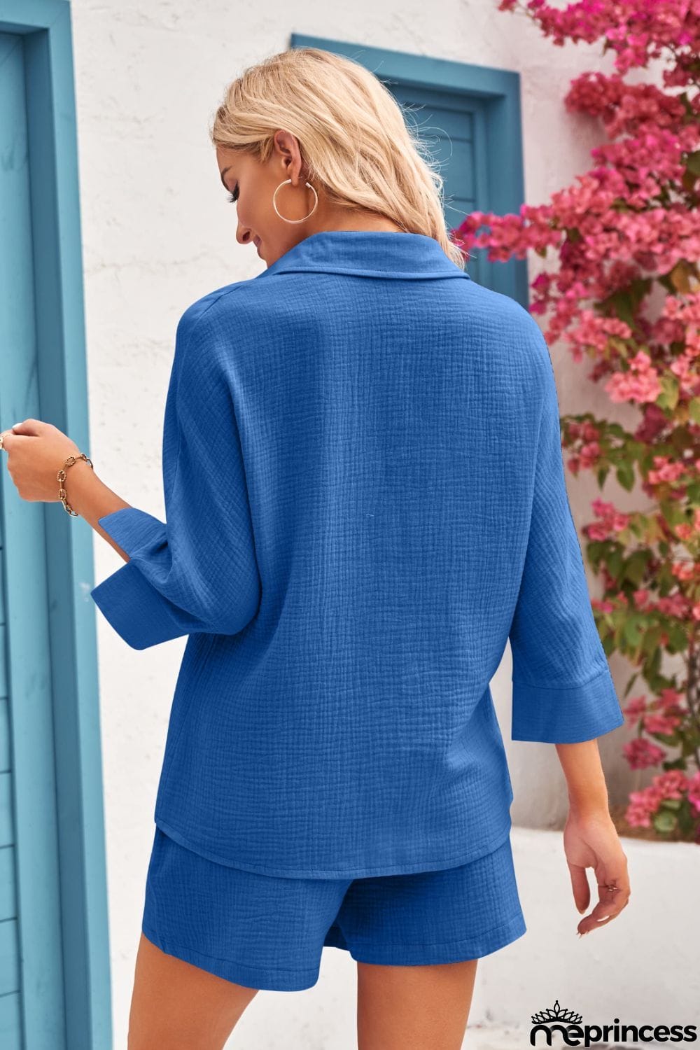 Textured Shirt and Elastic Waist Short with Pockets