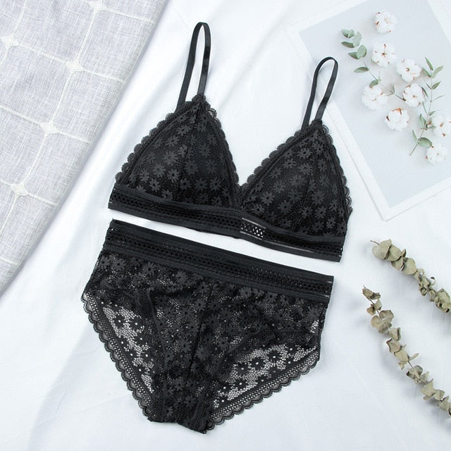 LANFUBEISI Women Lace Bra Sets Seamless Underwear Backless Vest Sexy Padded Bralette Lingerie Ultrathin Bra & Brief Sets Female Intimates LANFUBEISI