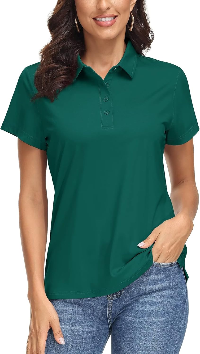 Women's Polo Shirts UPF 50+ Sun Protection 4 Buttons Casual Work Quick Dry Short Sleeve Collared Golf Shirt