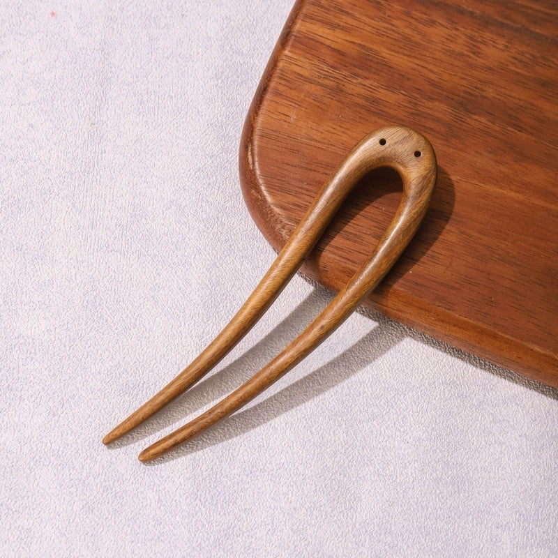 U-shaped Double Hairpin Handmade Sandalwood Hairpin Plate Headdress Simple Modern Wood Hairpin Chinese Clothing Antique Accessories Hairpin