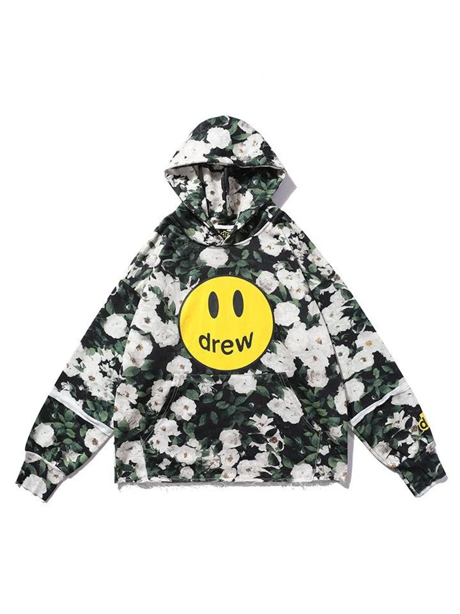 Drew House Hoodie Justin Bieber Floral Smiley Face Hooded Sweatshirt