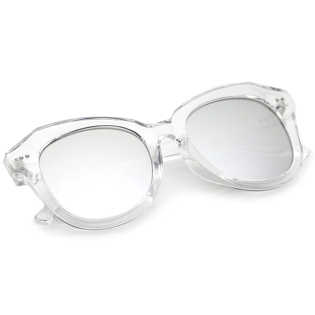 Women's Oversize Horn Rimmed Colored Mirror Round Lens Cat Eye glasses 52mm