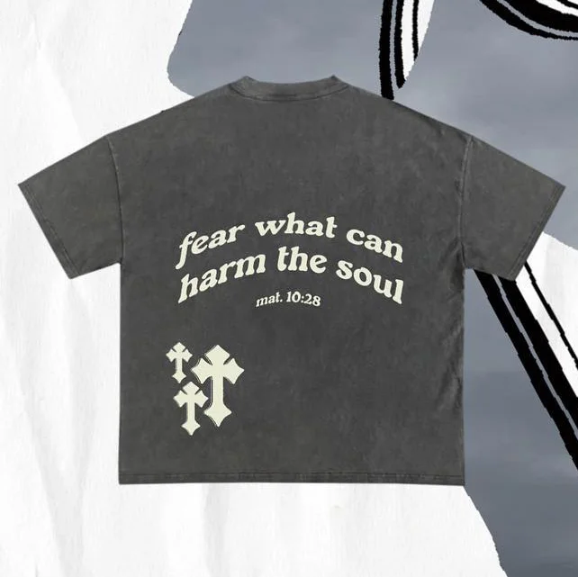 Loveciss®/ I Fear God Print Vintage Washed Short Sleeve T-Shirt