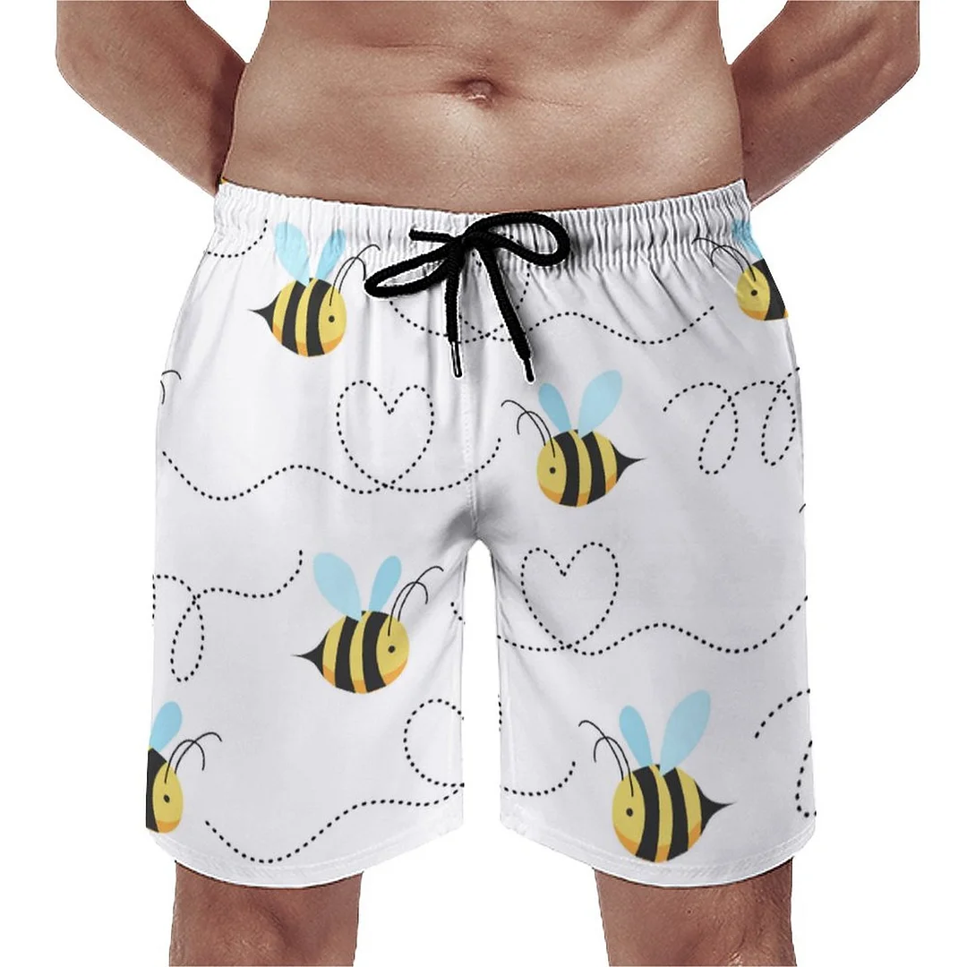 Adorable Bumble Bee Bunny Rabbit Animal Men's Swim Trunks Summer Board Shorts Quick Dry Beach Short with Pockets
