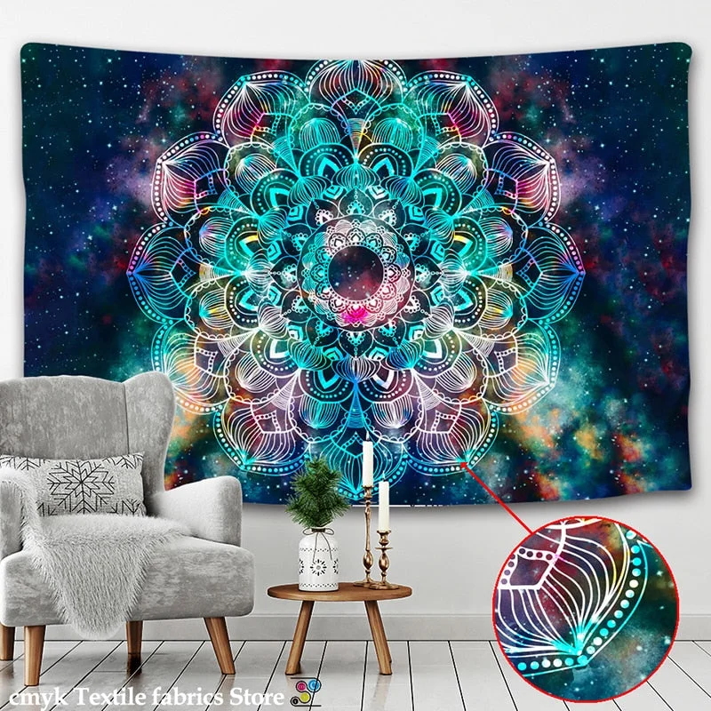 Indian Mandala Tapestry Pearl Elephant Art Wall Hanging Sun And Moon Meditation Chakra Tapestries for Living Room Decor
