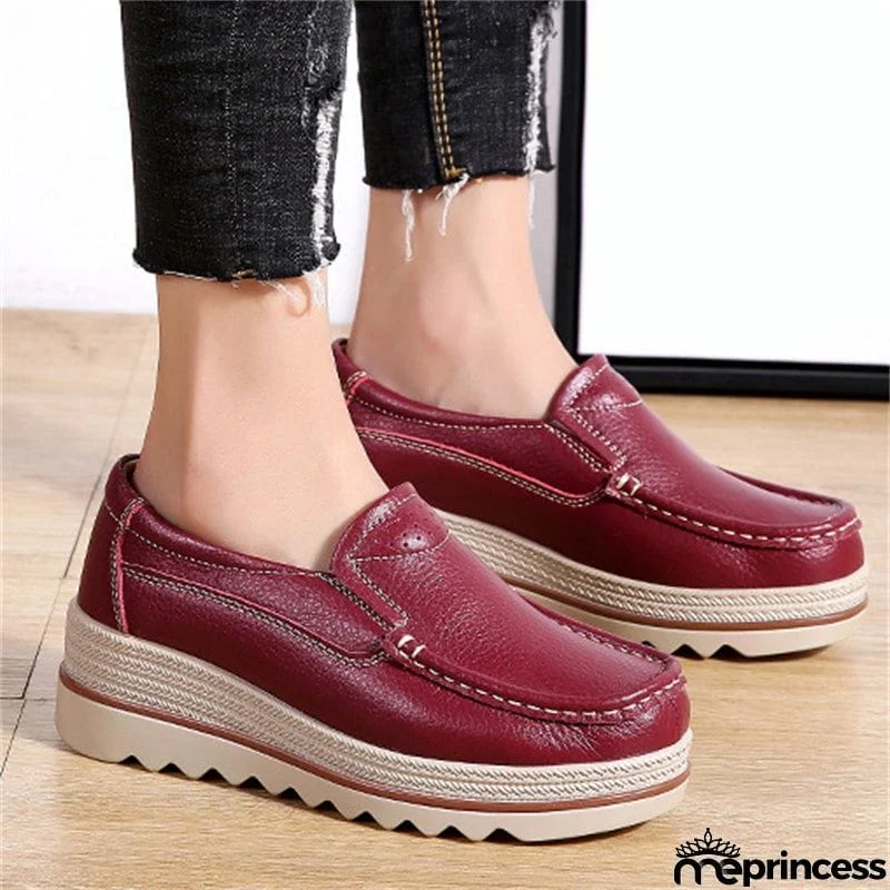 Korean Style Breathable Leather Non-Slip Elegance Women Loafers