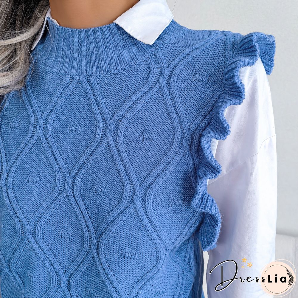 Fashion Knitted Sweater Vest For Women Fall Sweaters New Casual Solid Wood Ear Tanks Tops Sweater Women's Pullovers