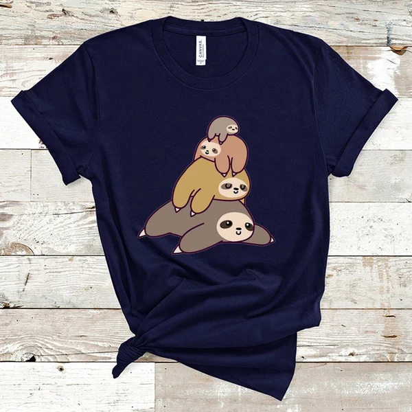 Funny Sloth Graphic Print Short Sleeve Round Neck T-shirt Fashion Women Men Summer Casual Tops Tees