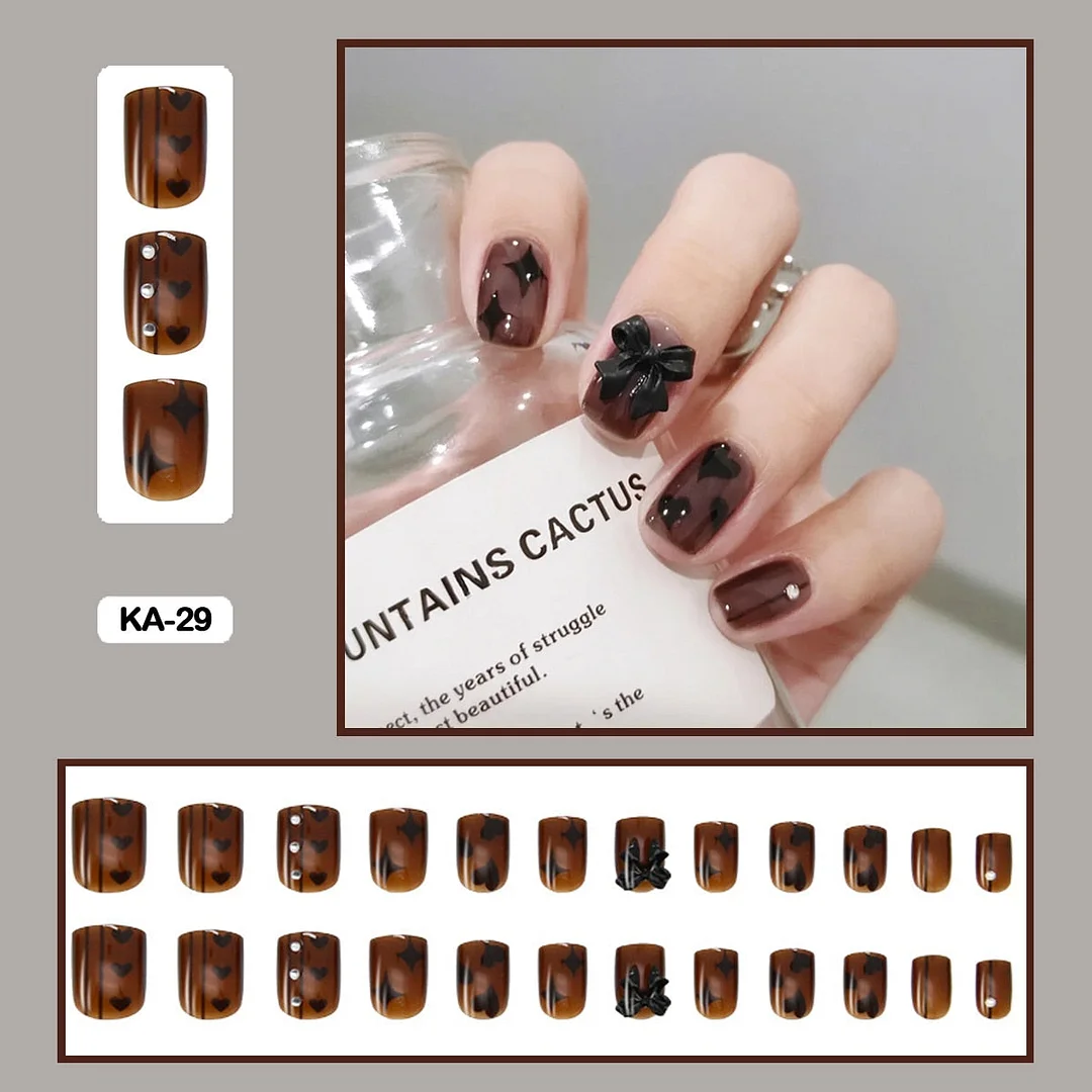 24PCS False Nails with Glue Lovely Fresh Personality Stick on Nails Retro Elegant Graffiti Press on Nails Art DIY Manicure Tool-Nail Inspo