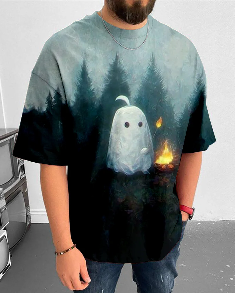 Suitmens Men's Halloween Ghost Pattern Short Sleeve T-Shirt 041