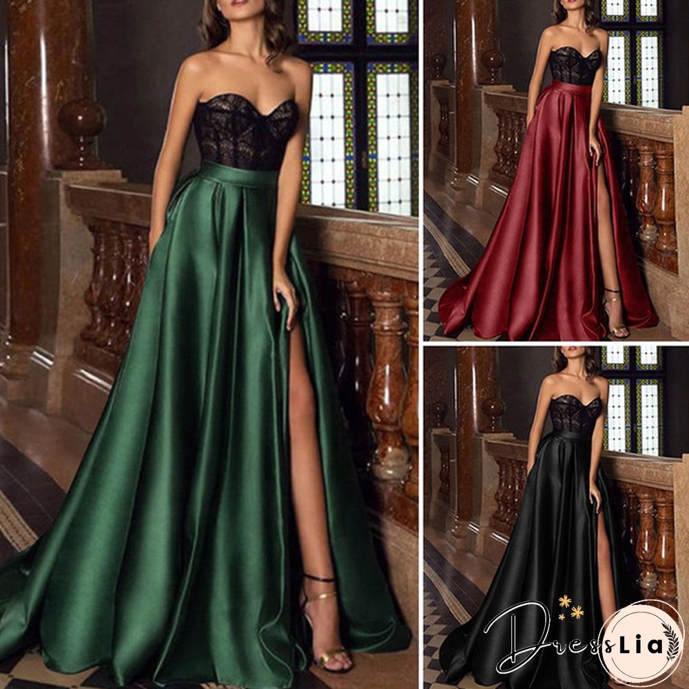 Women Elastic High Waist Split Hem Long Skirt Stain Solid Color Pleated Loose Party Beach Umbrella Skirt Plus Size