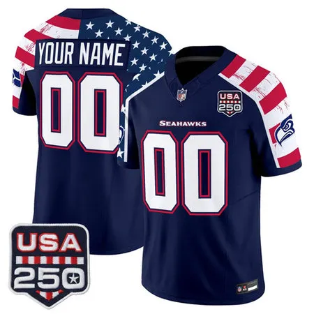 Men's Seattle Seahawks Navy 2026 America 250 Edition Patch Vapor F.U.S.E. Limited Custom Jersey