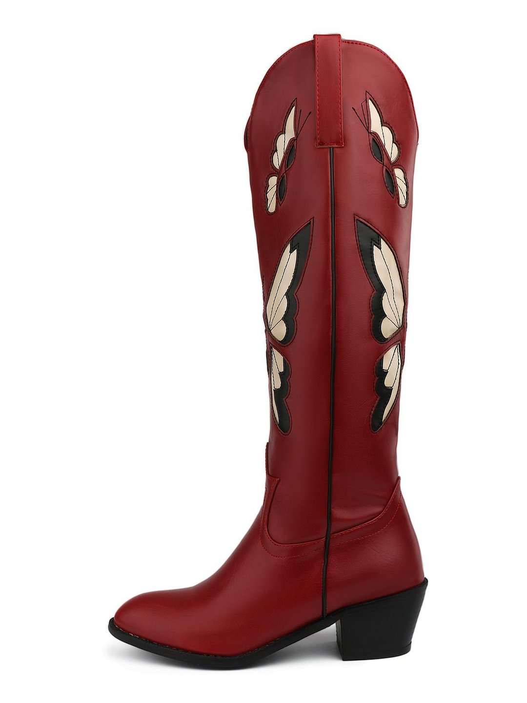 Women Knee High Butterfly Cowgirl Boots Embroidery Western Boots 