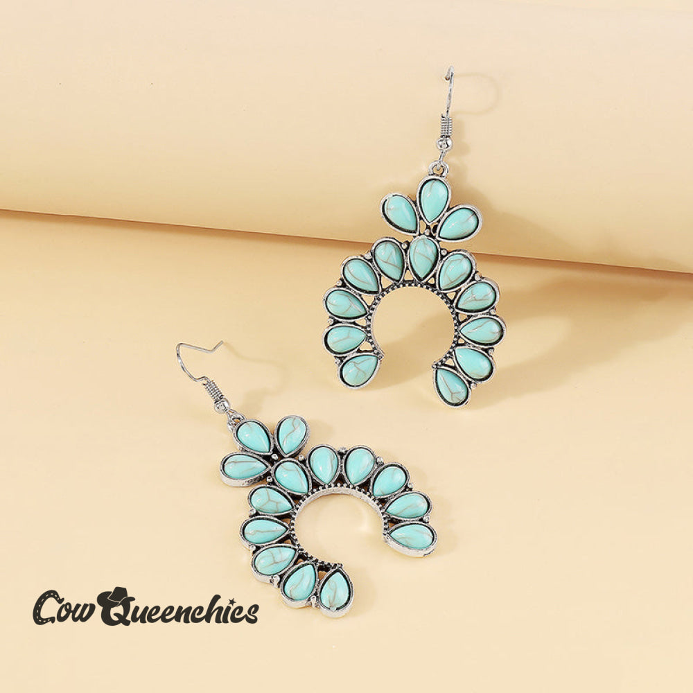 Vintage Turquoise Fan-Shaped Earrings Multicolor / One-Size