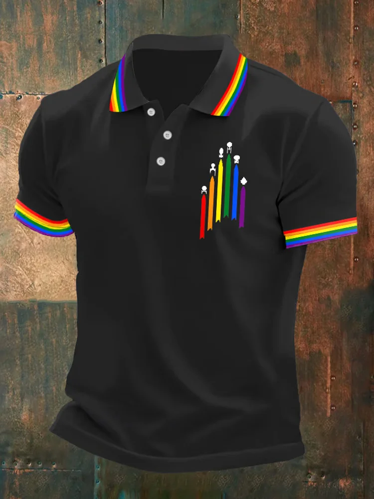 Mens Casual Lgbt Rainbow Pride Print Polo Shirt