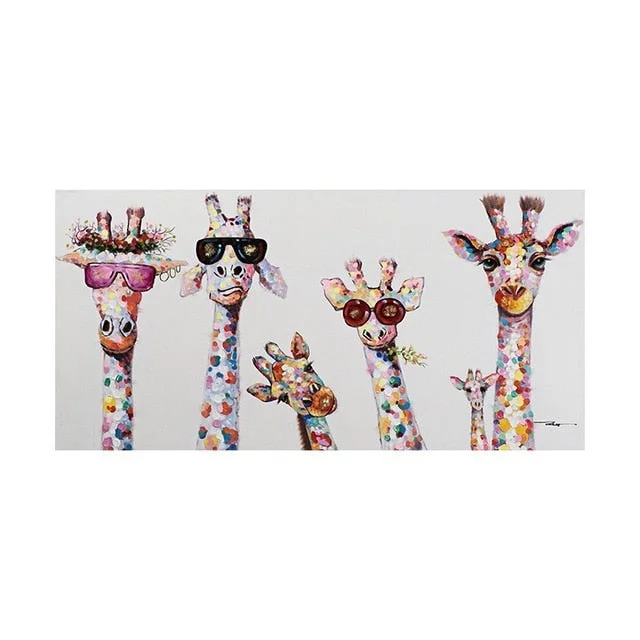 Graffiti Art Animal Canvas Painting Curious Giraffes Family Poster Prints Wall Art Picture for Living Room Home Decor (No Frame)