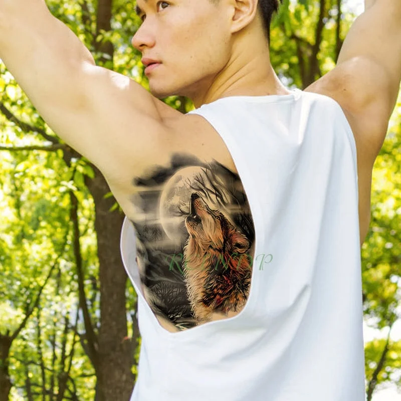 Waterproof Temporary Tattoo Sticker Wolf roar Moon fake tatto flash tatoo tatouage temporaire big size for women men girl