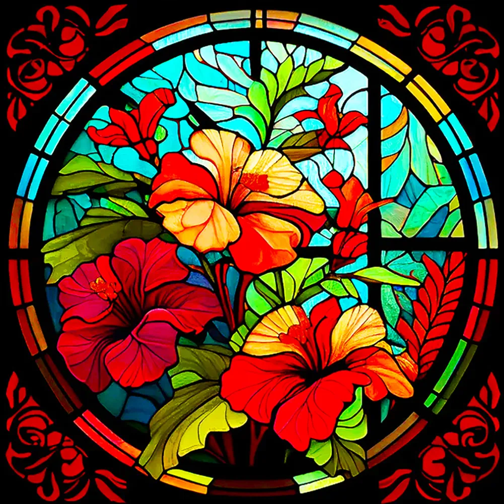 Stained Glass Flowers (canvas) full round/square drill diamond painting