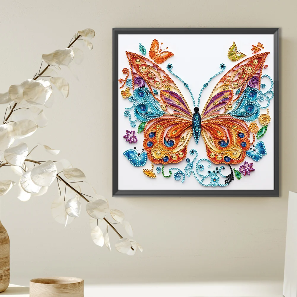 Diamond Painting - Partial Special Shaped Drill - Flower Butterfly(Canvas|30*30cm)