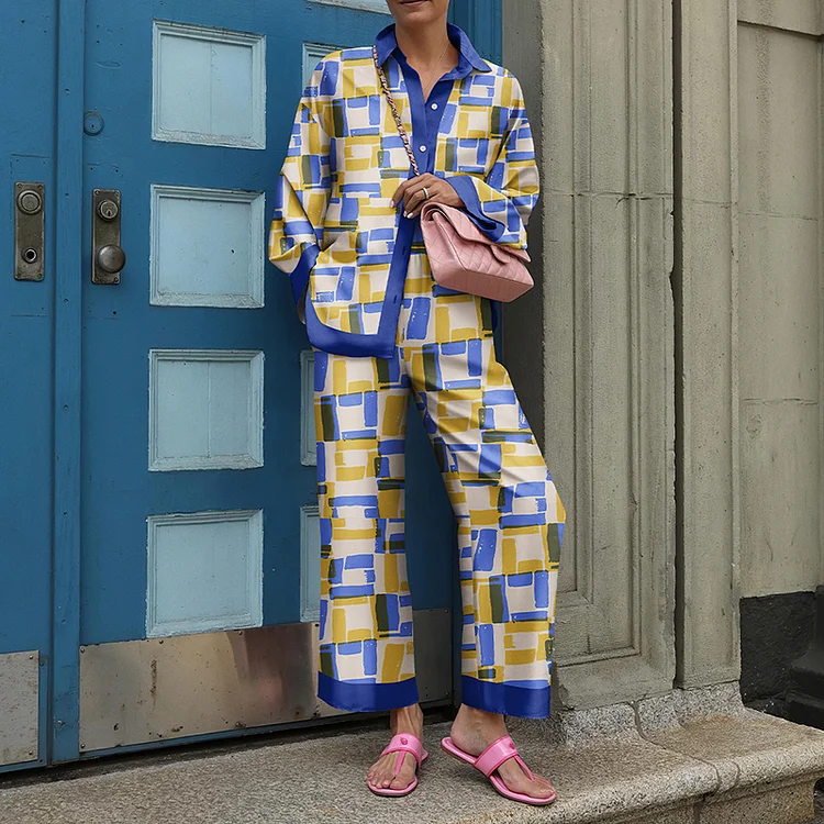 Fashion Contrast Geometric Print Two Piece Set
