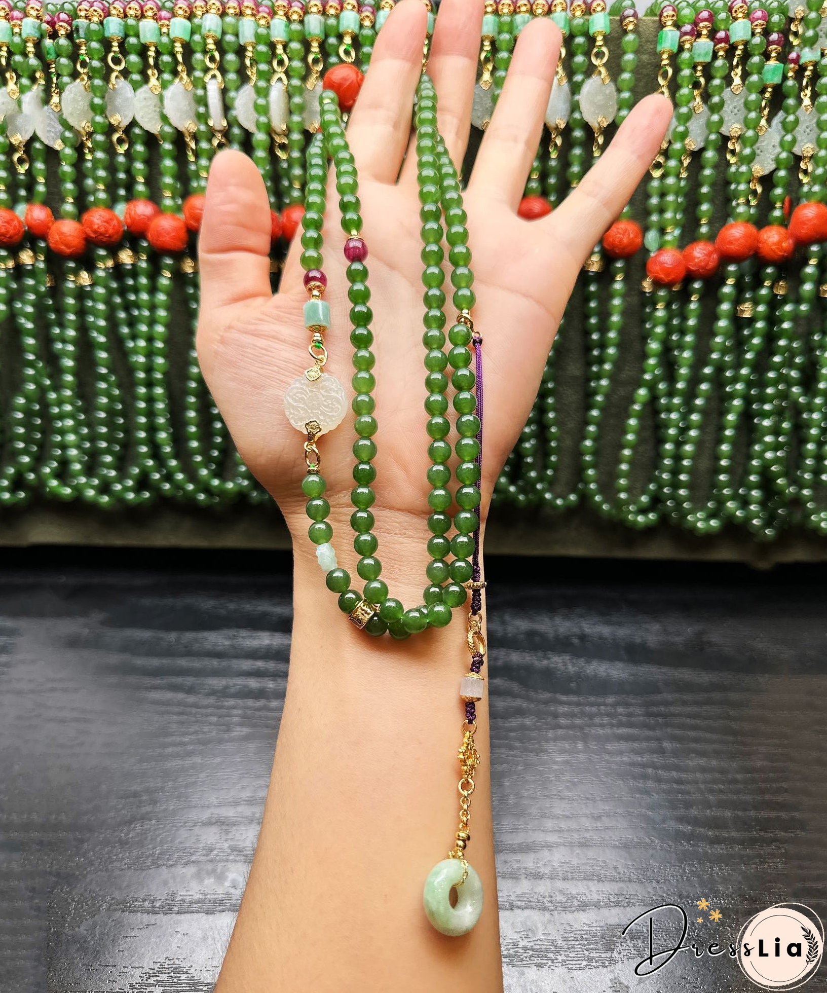 Vintage Green Sterling Silver Overgild Agate Jade Ping Buckle Pendant Necklace