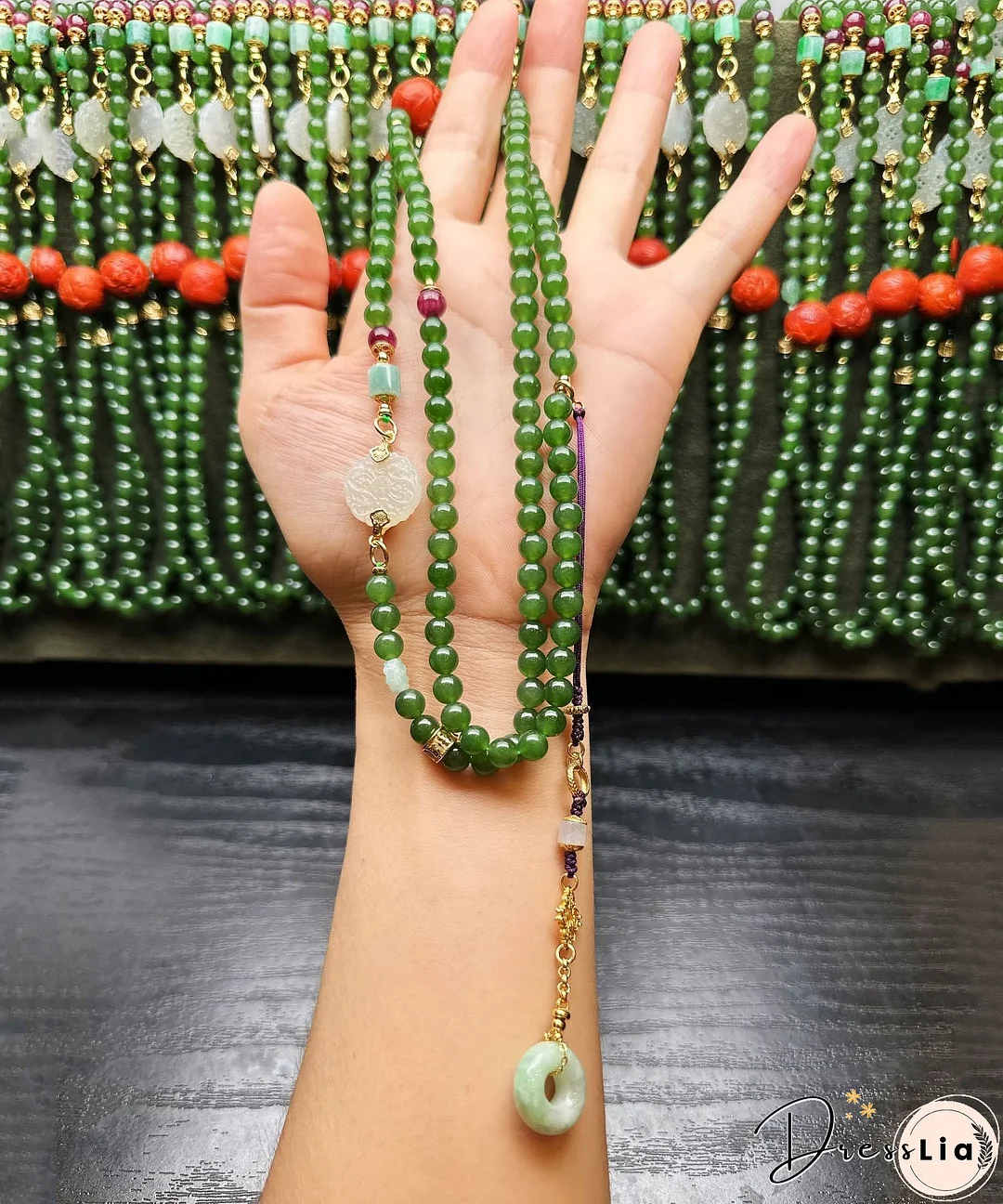 Vintage Green Sterling Silver Overgild Agate Jade Ping Buckle Pendant Necklace