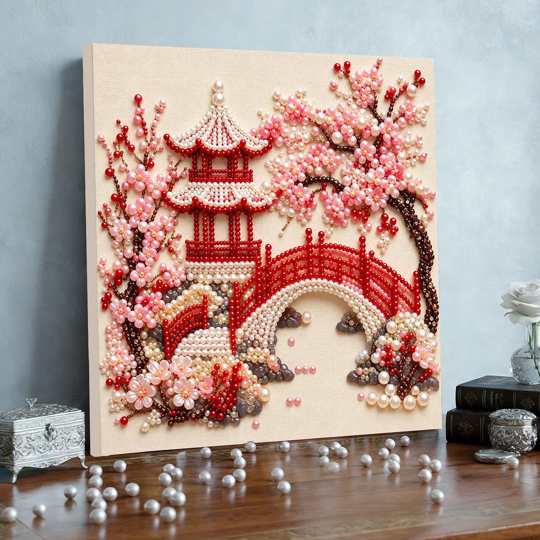 Framed Pearl Painting Kit Floral Pagoda Wall Art 7.87x7.87in
