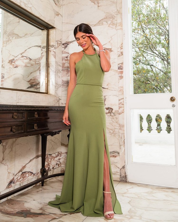 Promsstyle Promsstyle Elegant solid halter backless evening dress Prom Dress 2023