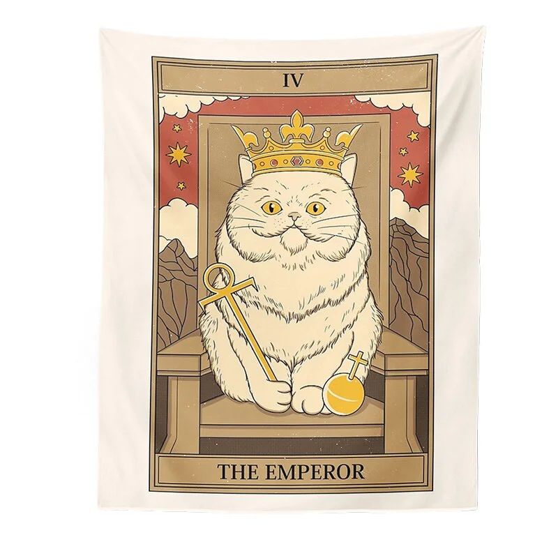 Cat Divination Witchcraft Tarot Card Tapestry Wall Hanging Tapestries Baphomet Occult Home Wall Moon phase Mat Decor Cat Coven