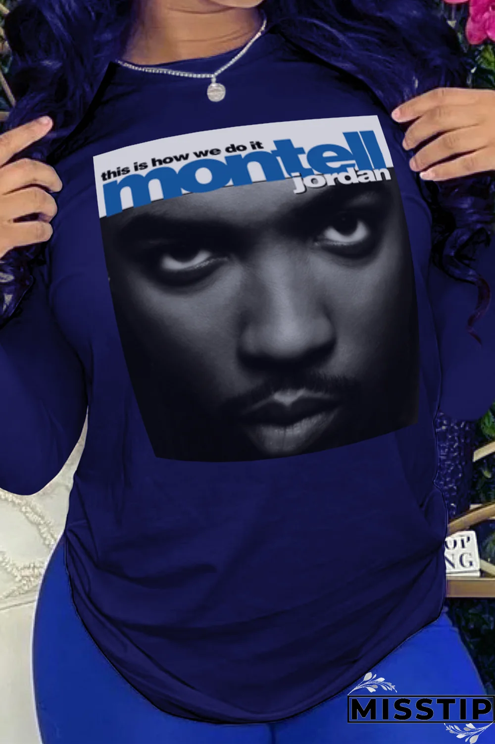 Black Daily Print Letter O Neck Tops