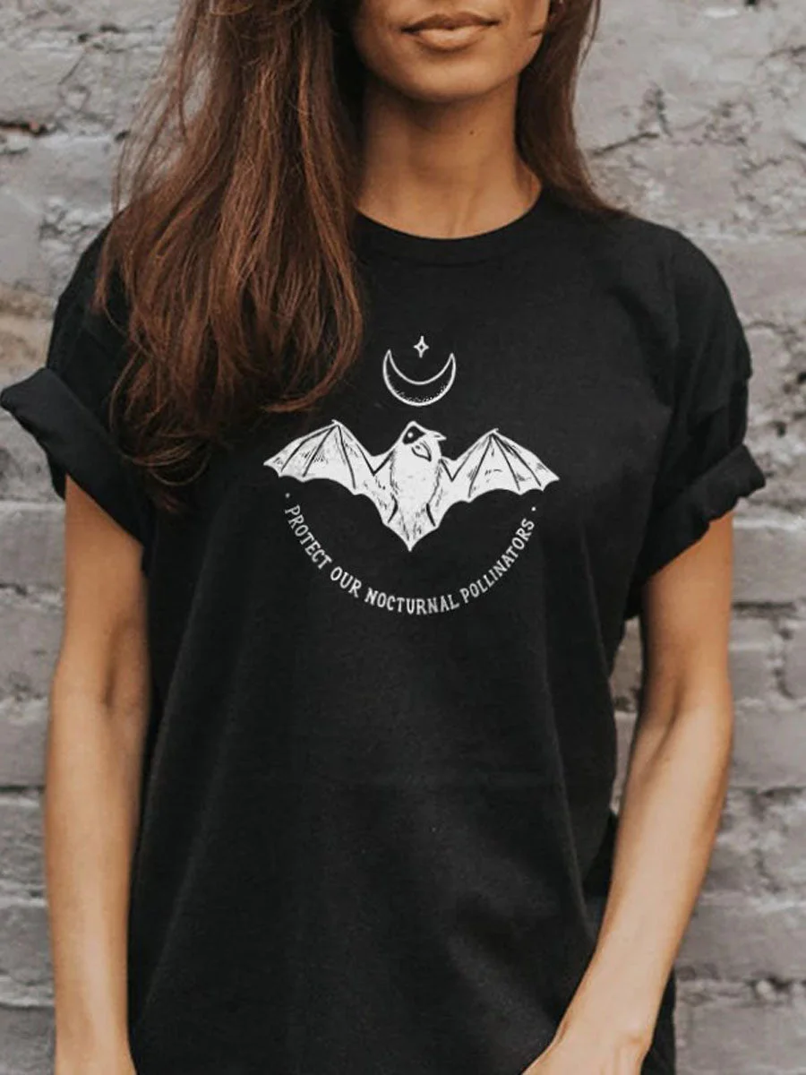 Bat Printed O Neck T-shirt