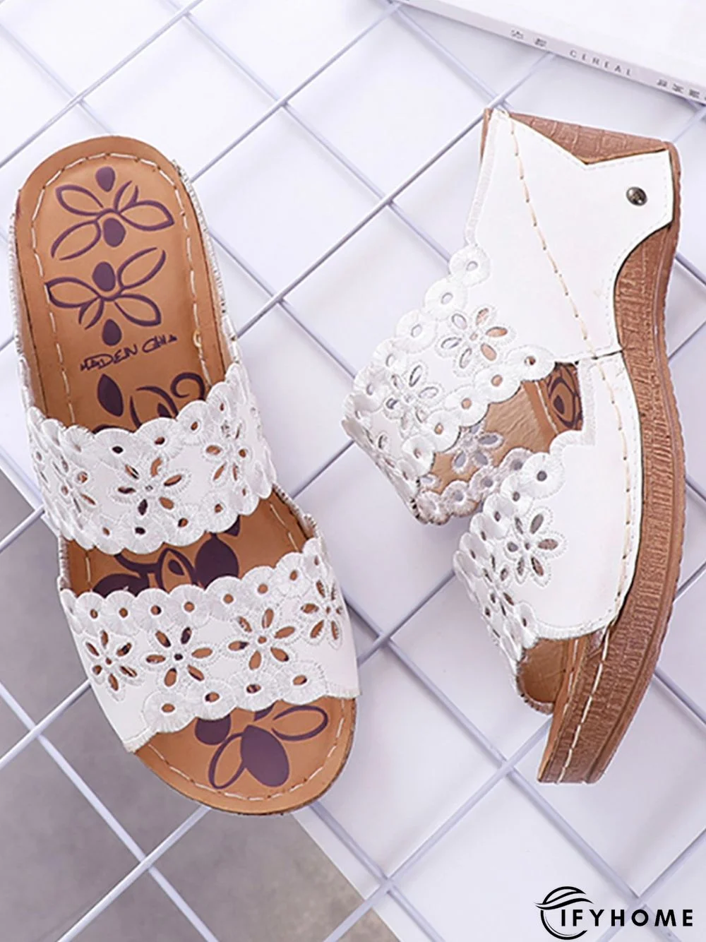 Embroidered Cutout Platform Wedge Slipper Sandals | IFYHOME