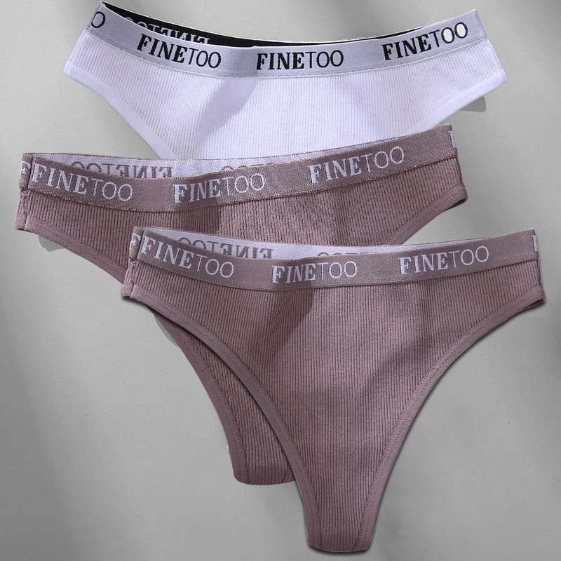 FINETOO 3PCS/Set M-XL Women's Cotton Thong Female Underpant Letter Waist Underwear For Ladies Sexy G-string Brief Woman Lingerie