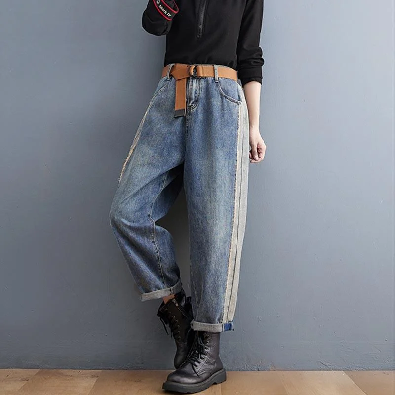 Natural Blue Cinched Print denim Pants Winter