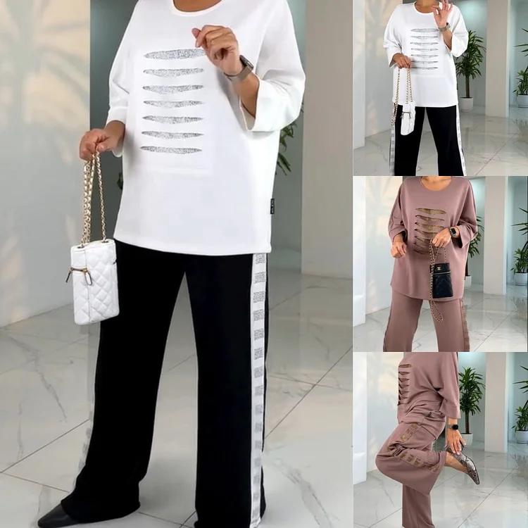 Women's Fashion Loose Sleeve Top & Pants Two Piece Set