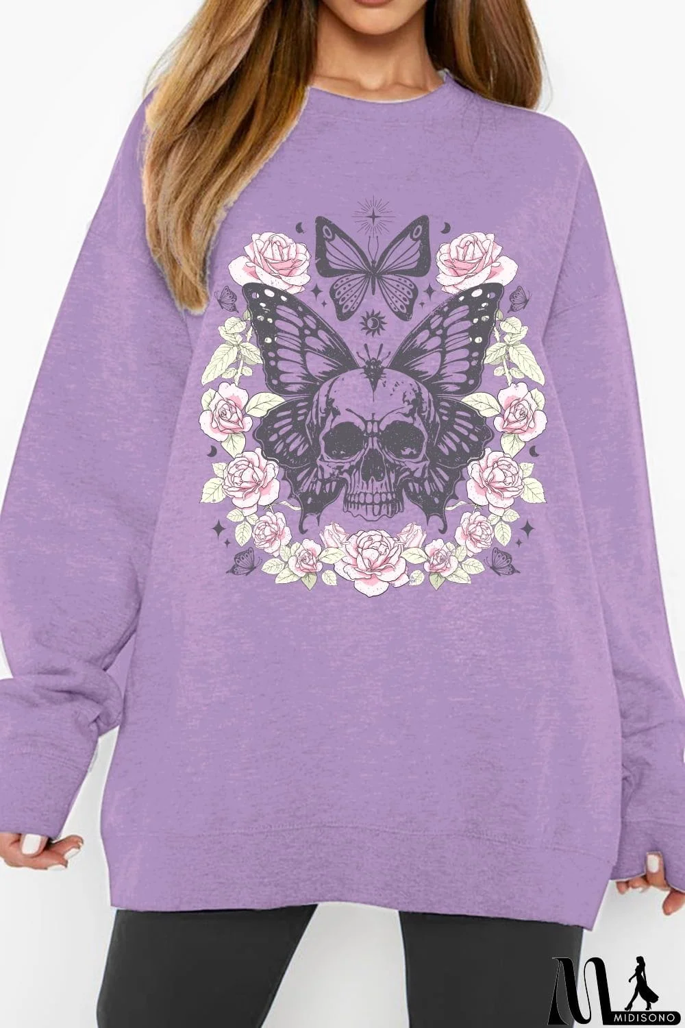 MidiSono - Simply Love Simply Love Full Size Skull Butterfly Graphic Sweatshirt
