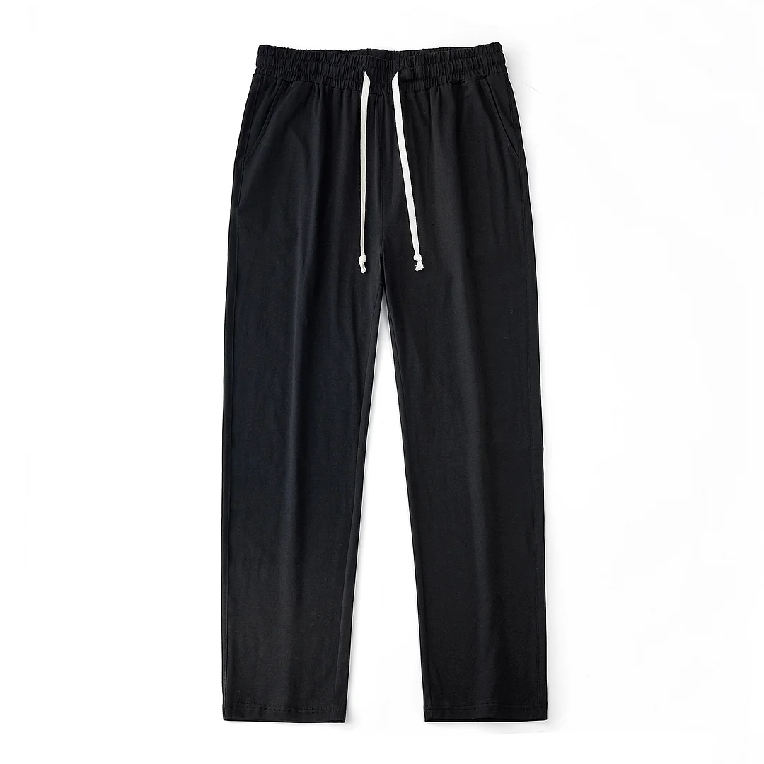 Men's Casul Solid Color Straight Tie up Waist Cotton Pants