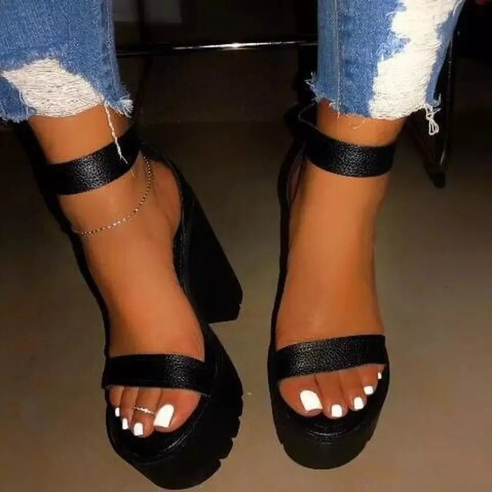 Yyvonne Summer New Thick Heel Sandals Women Feel A Buckle With Fur Fashion Women's Sandals