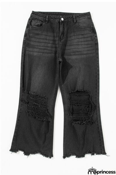 Distressed Raw Hem Jeans with Pockets