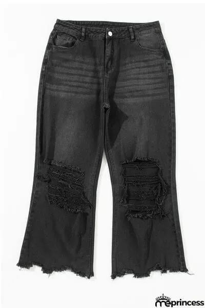 Distressed Raw Hem Jeans with Pockets