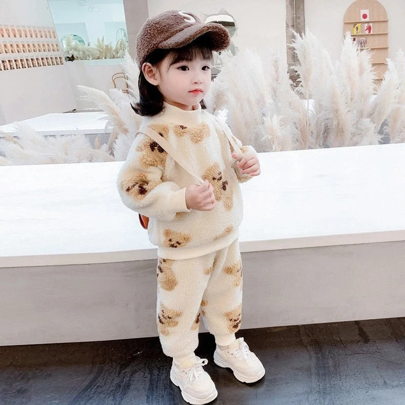 Newborn 2020 Baby Girl Boy Cotton Clothes Set Hoodie and Pant 2pcs Cartoon Bear Warm Fleece Suit Bebe Winter Clothing Set 0-3Y