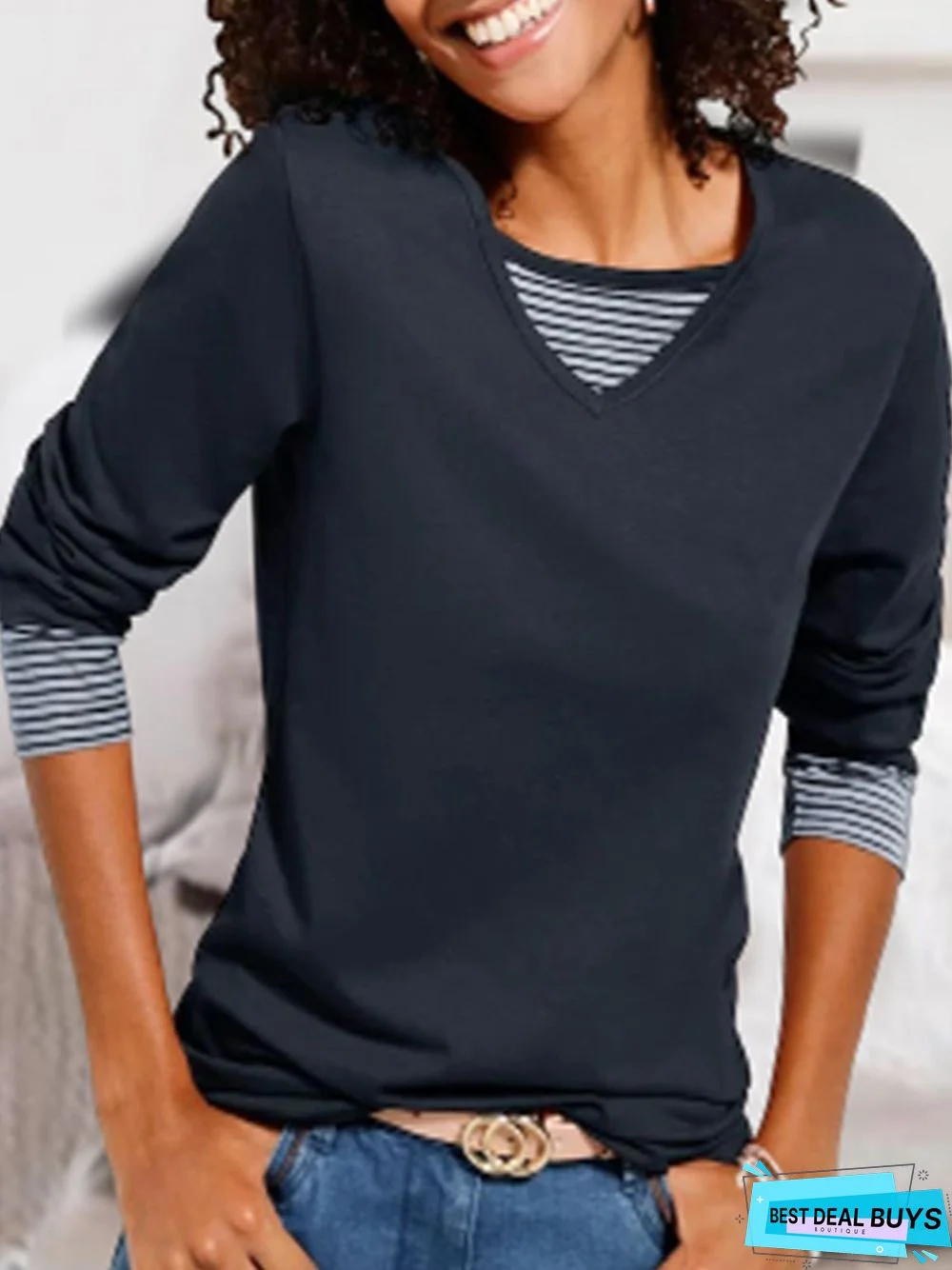 Striped Loose Crew Neck Sweatshirt