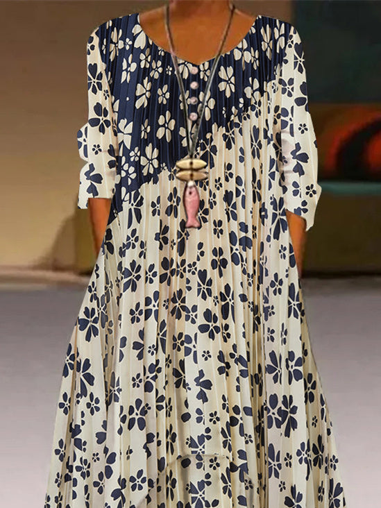 Women Half Sleeve V-neck Solid Color Dress