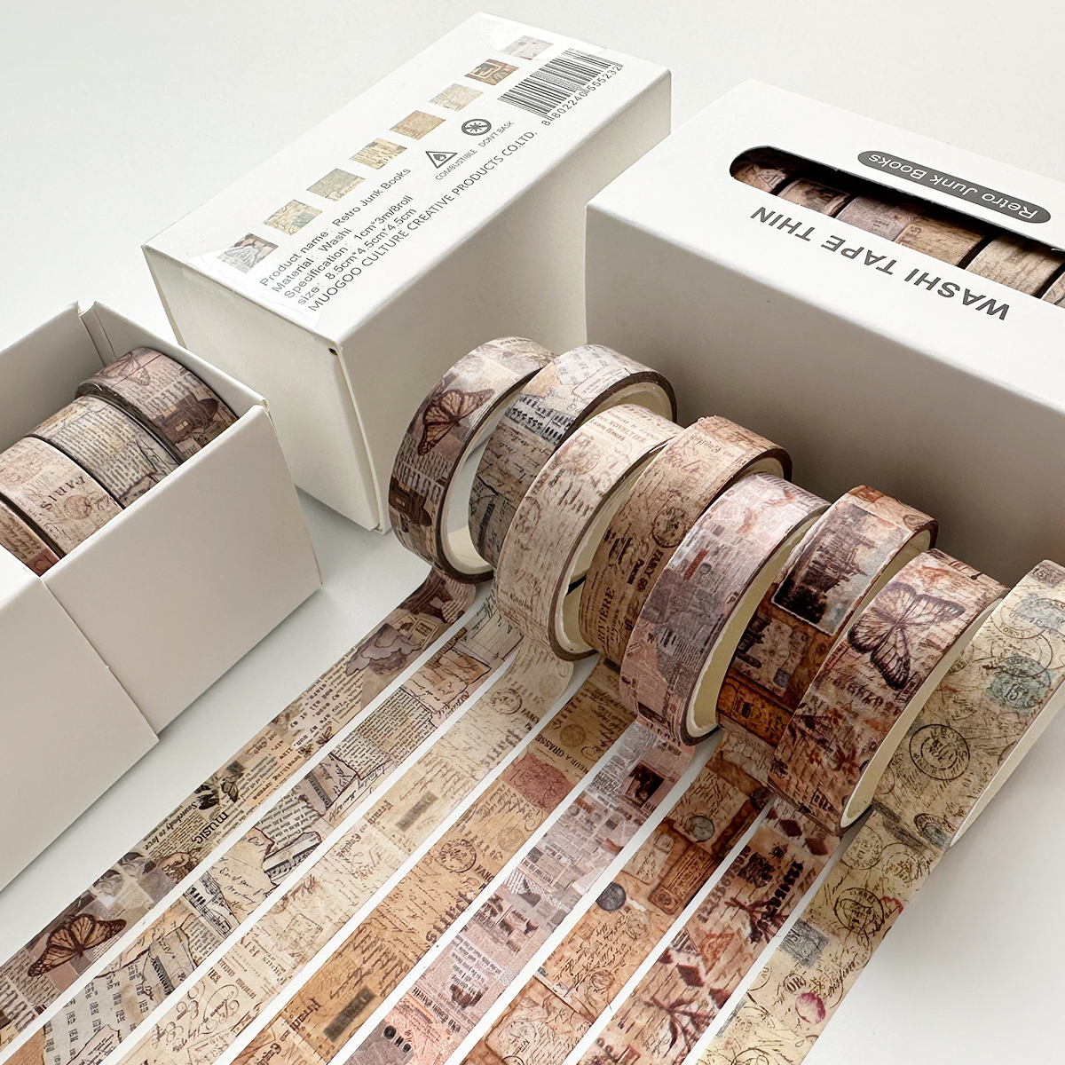 와시 테이프 세트 - 8롤/세트 빈티지 영어 텍스트 꽃 장식 여행용