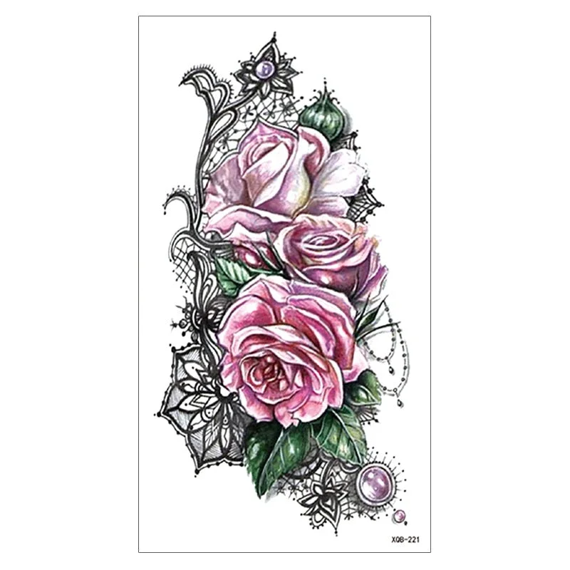 Waterproof Temporary Tattoo Sticker Snake Flower Rose Flash Tattoos Lace Fox Lion Bird Body Art Arm Skull Fake Sleeve Tattoo