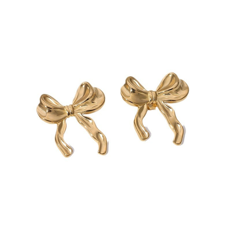 Minimalist Bowknot Bowknot Stainless Steel Electroplating Stud Earrings