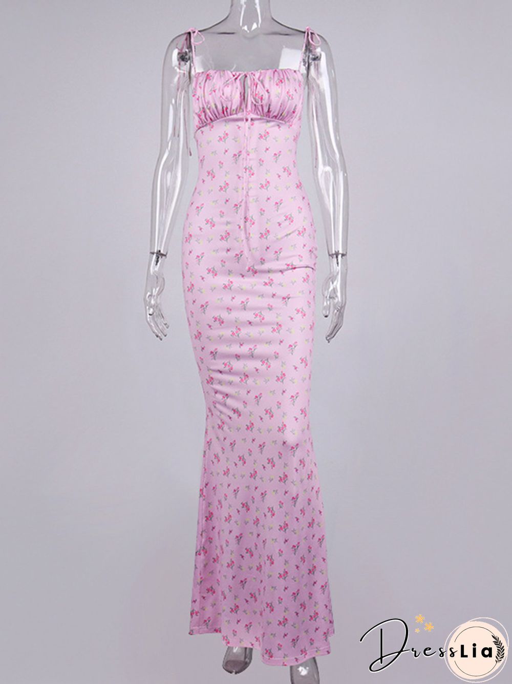 Cryptographic Floral Print Cottagecore Elegant Sleeveless Maxi Sundress Sexy Backless Women Party Club Tie Front Dress Holiday