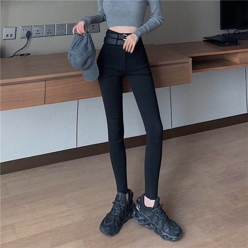 Jeans Women Pencil Full-length Solid Black Simple Leisure Casual All-match Students Fashion Slim High Elasticity Soft Fit Lady